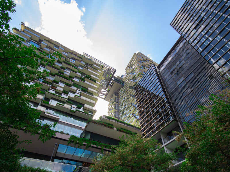 Apartment block in Sydney NSW Australia with hanging gardens and plants on exterior of the building